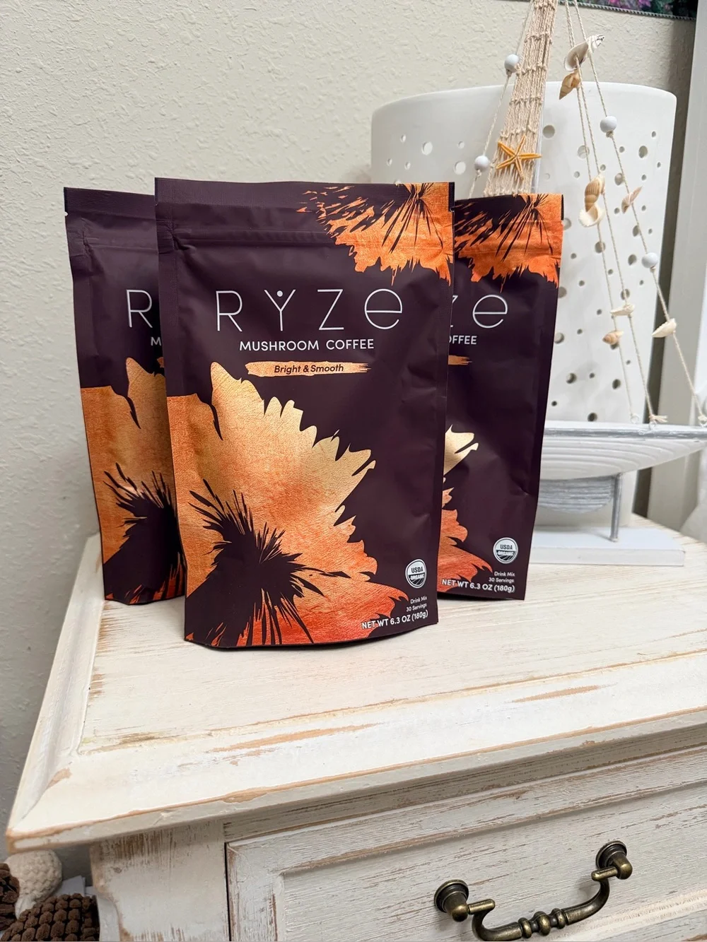 Mushroom Coffee - Orange & Brown Floral Bag